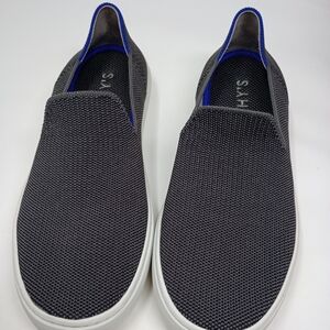 Rothys Slip On Gray Tennis Shoes With Blue And White Stripe On Heel Size 7